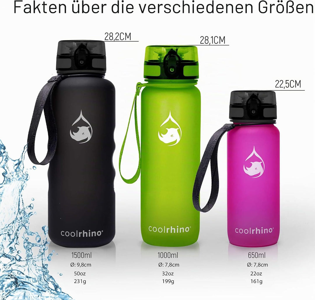 Trinkflasche 350ml I 650ml I 1L I 1,5L für Sport, Outdoor, Schule, Fitness &amp; Kinder - Wasserflasche