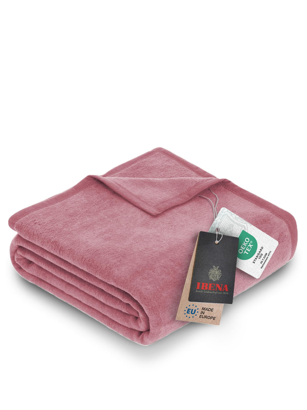 Ibena Porto Kuscheldecke 150x200 cm - Wolldecke rosa einfarbig, pflegeleichte Baumwollmischung, kusc