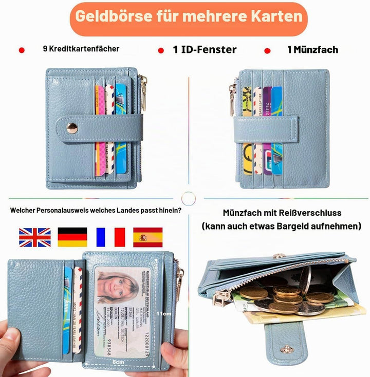 Kreditkartenetui Damen Echtes Leder Geldbörse Damen Klein RFID Schutz Kartenetui mit Münzfach Herren