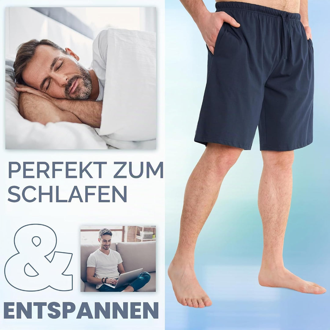 CityComfort Pyjama Shorts Herren, Kurze Schlafanzughose Herren mit Seitentaschen &amp; Elastischem Bund