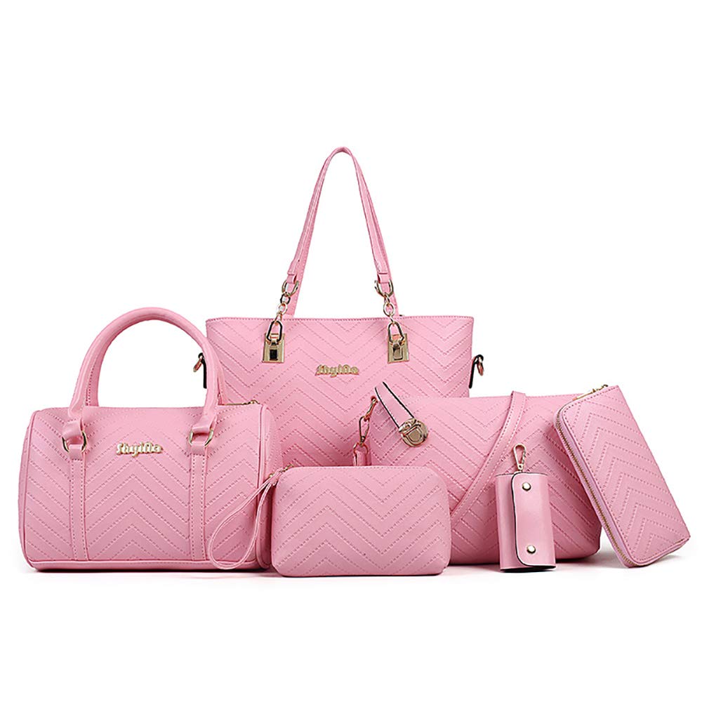 AlwaySky Damen Handtaschen Set 6 Stück PU-Leder Top Griff Tasche Frauen Shopper Geldbörse Umhängetas