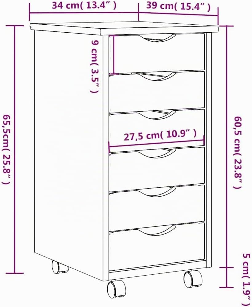 vidaXL Rollschrank mit Schubladen MOSS Schwarz Massivholz Kiefer, Kommode, Schubladenschrank, Schrei