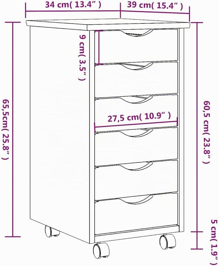 vidaXL Rollschrank mit Schubladen MOSS Schwarz Massivholz Kiefer, Kommode, Schubladenschrank, Schrei