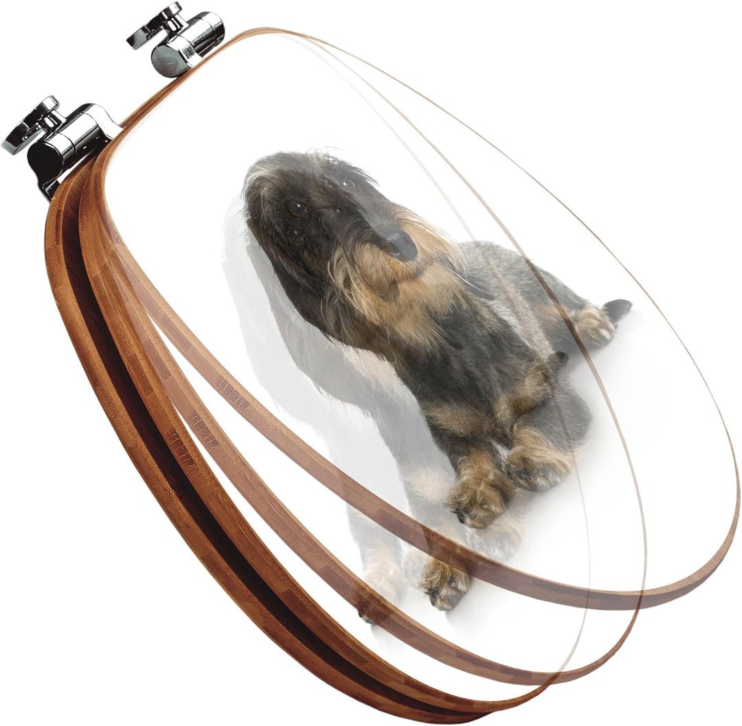 banjado® Design WC Sitz Bambus Absenkautomatik mit Motiv Dackel/Toilettendeckel mit Absenkautomatik