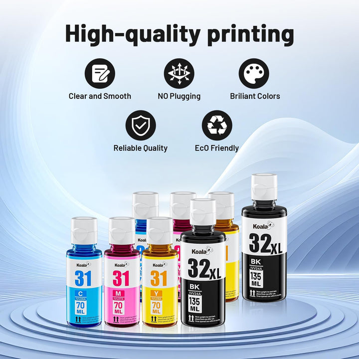 Koala 31 32XL Nachfülltinte Kompatibel für HP Smart Tank 5105 5108 (8 Pack) | Kompatibel mit HP Smar