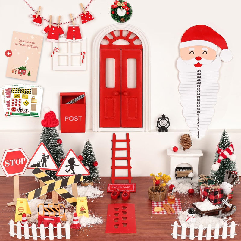 67Pcs Wichteltür Rot Komplettset mit Briefen, Wichtel Zubehör Baustelle, Miniatur Wichtelhaus Pickni