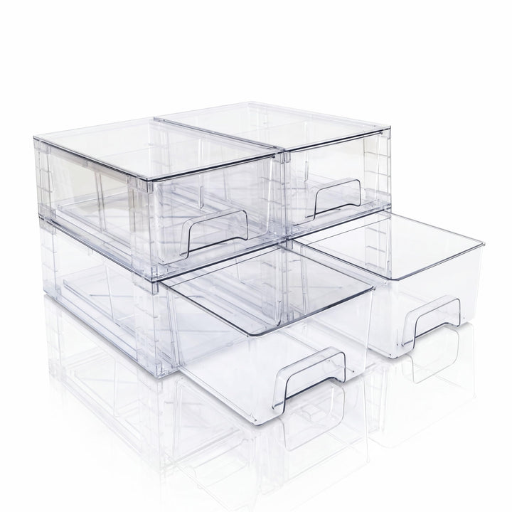 4er-Set Stapelbare Kleine Aufbewahrungsschubladen, Acryl Organizer mit Griffen, Kunststoffboxen für