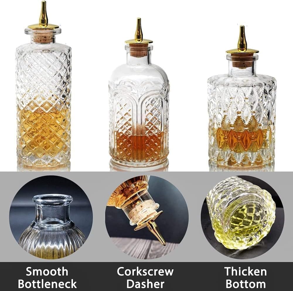 Suprobarware Bitter-Flasche für Cocktails, Glasflaschen, mit Armaturenbrett, ideal für Barkeeper, Ha