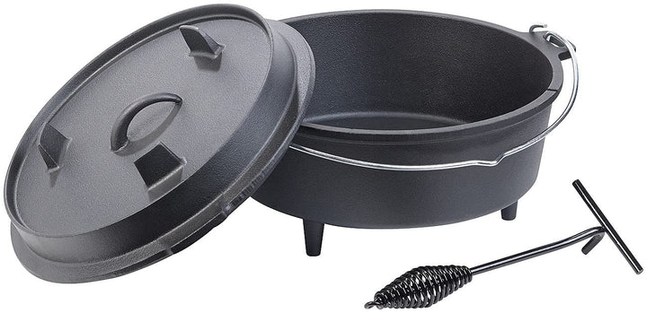 Rosenstein & Söhne Feuertopf: Dutch Oven aus Gusseisen mit Standfüssen, 2in1-Deckel & -Pfanne, 6 l (