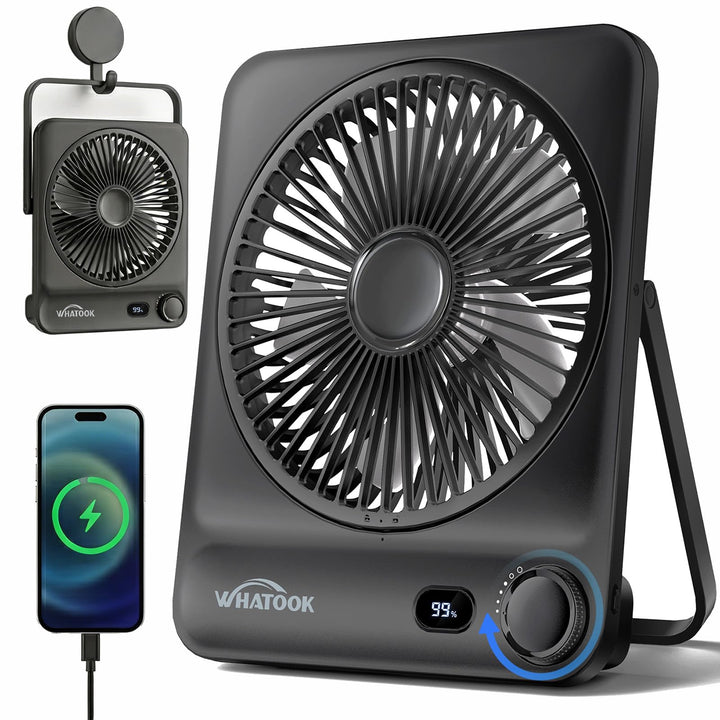 Akku Ventilator 10000mAh 40H mit 100 Stufen: Stufenlos Regulierbarer Tischventilator leise mit Wandh