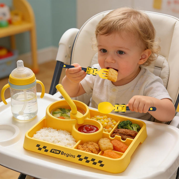 Silicone Dining Plate, Portable Feeding Kit, Utensil with Divided Sections, Comfortable Tableware Pl