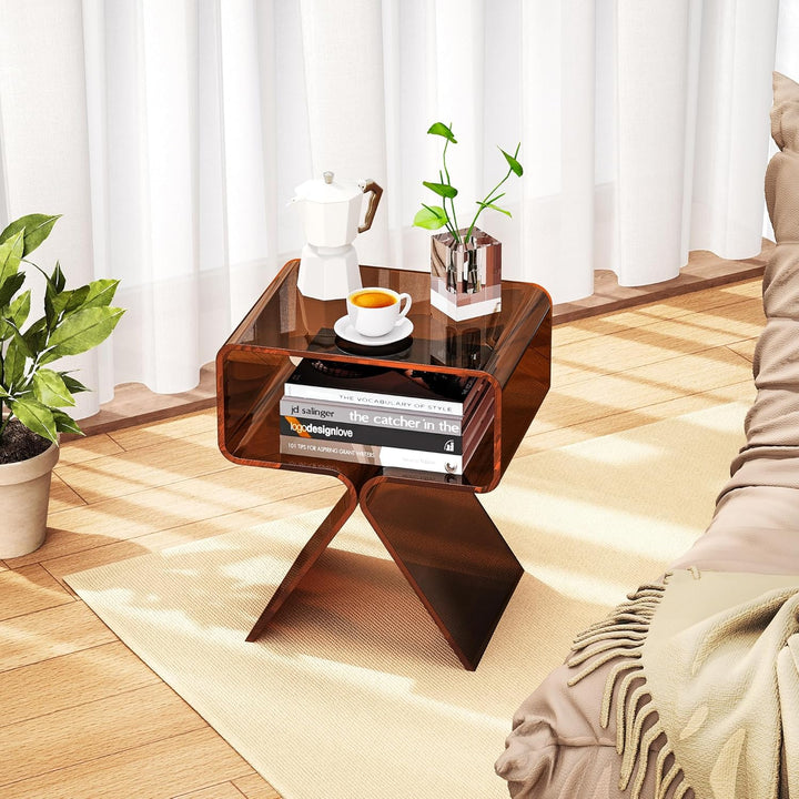 Acryl Nachttisch Beistelltisch, Modernes Design Clear Home Decor Display Endtisch (Dunkel Braun), Du