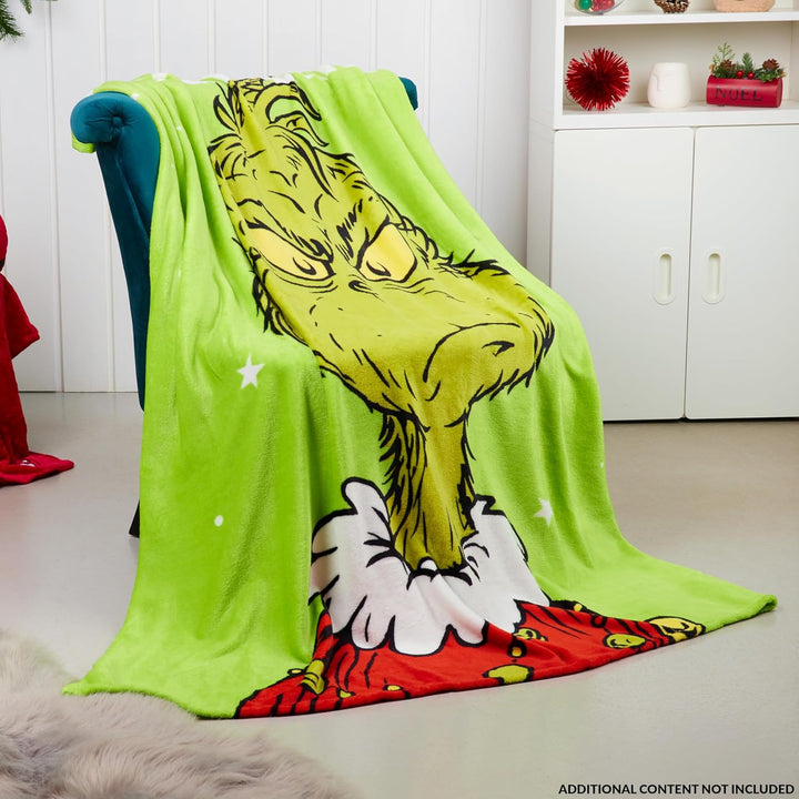 The Grinch Fleecedecke, Flauschige Kuscheldecke 150 x 130 cm - Geschenke Kinder (Grün), Grün
