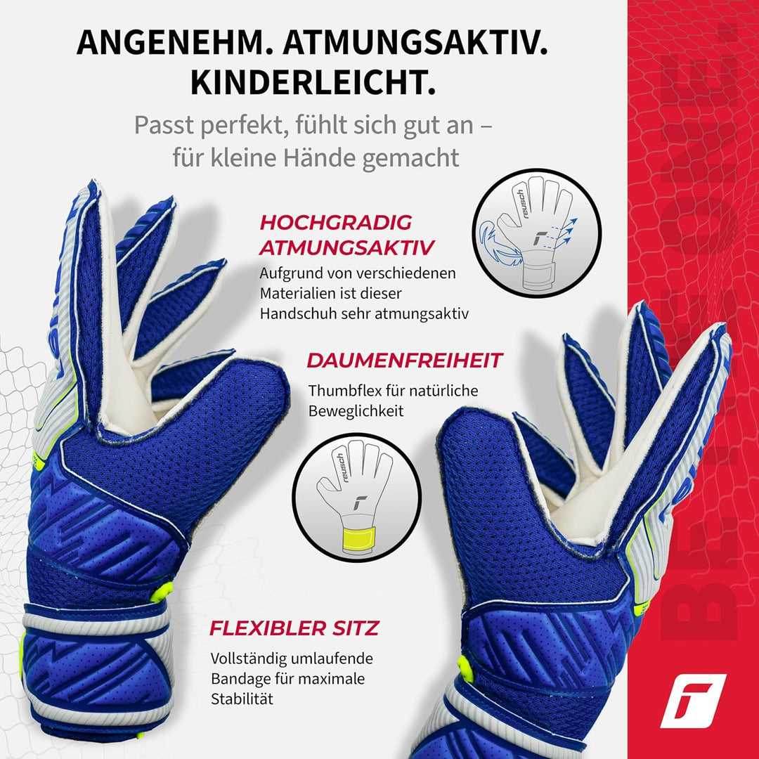 Reusch Jungen Attrakt Junior Unisex Torwarthandschuhe mit Aussennaht Schnitt und Solid Belag, Geeign