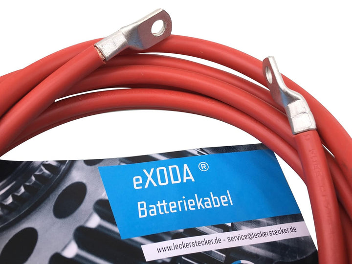 Exoda Batteriekabel 50 mm² 300cm mit Kabelschuhen M10 Rot für KFZ Auto Motorrad Boot Hitzebeständigk