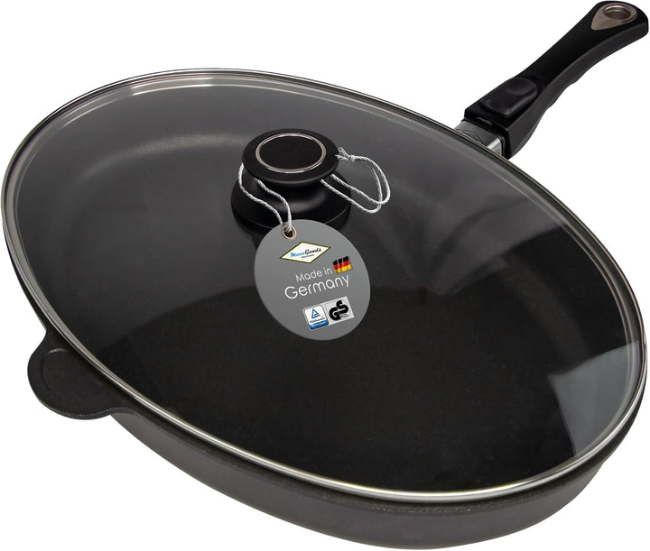 MaxxGoods Glasdeckel für Fischpfanne oval 41x27cm | Vollglasdeckel Backofenfest bis 260°C | hitzebes