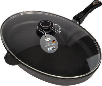 MaxxGoods Glasdeckel für Fischpfanne oval 41x27cm | Vollglasdeckel Backofenfest bis 260°C | hitzebes