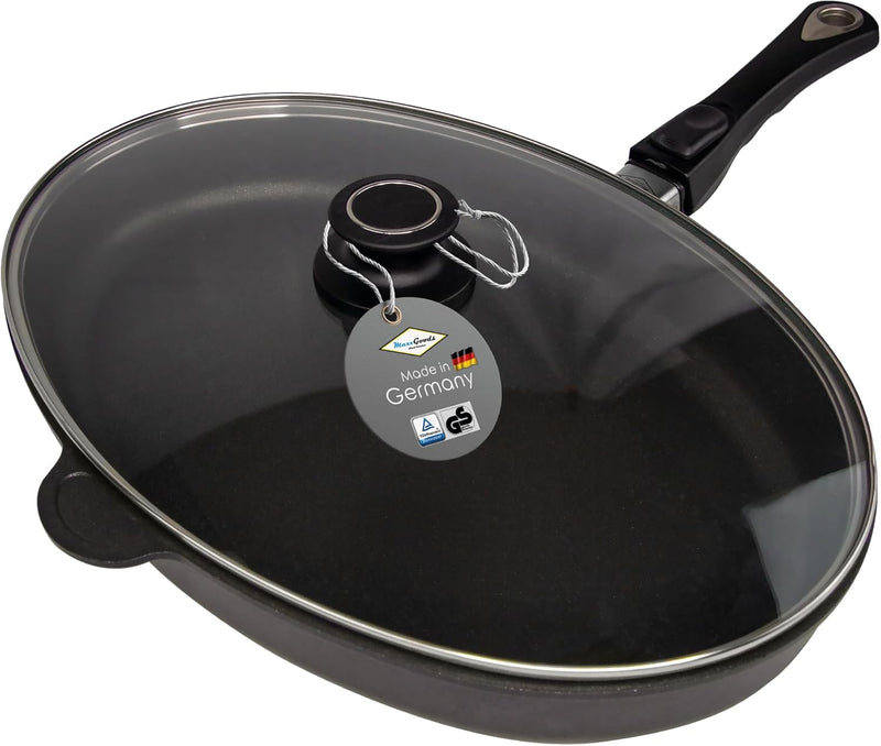 MaxxGoods Glasdeckel für Fischpfanne oval 41x27cm | Vollglasdeckel Backofenfest bis 260°C | hitzebes