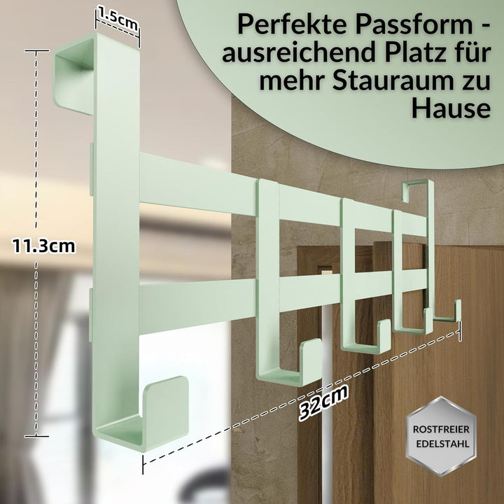DEKAZIA® Türgarderobe Grün zum Einhängen – Bunte Kleiderhaken, Hakenleiste &amp; Garderobenhaken – Prakt