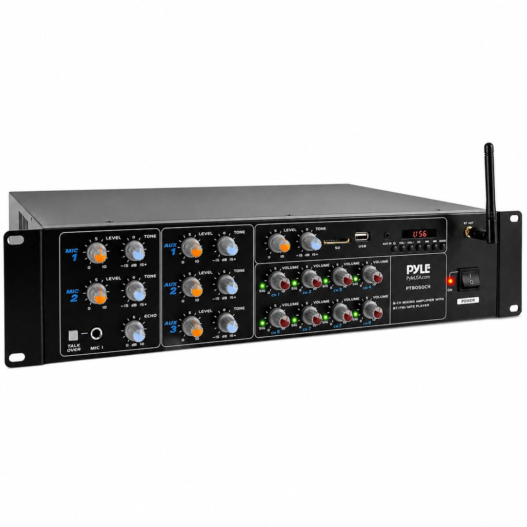 Pyle Mischverstärker, 8-Kanal Bluetooth HiFi Verstärker/Endstufe 4000W mit Mikrofon mit Talkover, RC