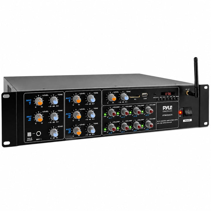 Pyle Mischverstärker, 8-Kanal Bluetooth HiFi Verstärker/Endstufe 4000W mit Mikrofon mit Talkover, RC
