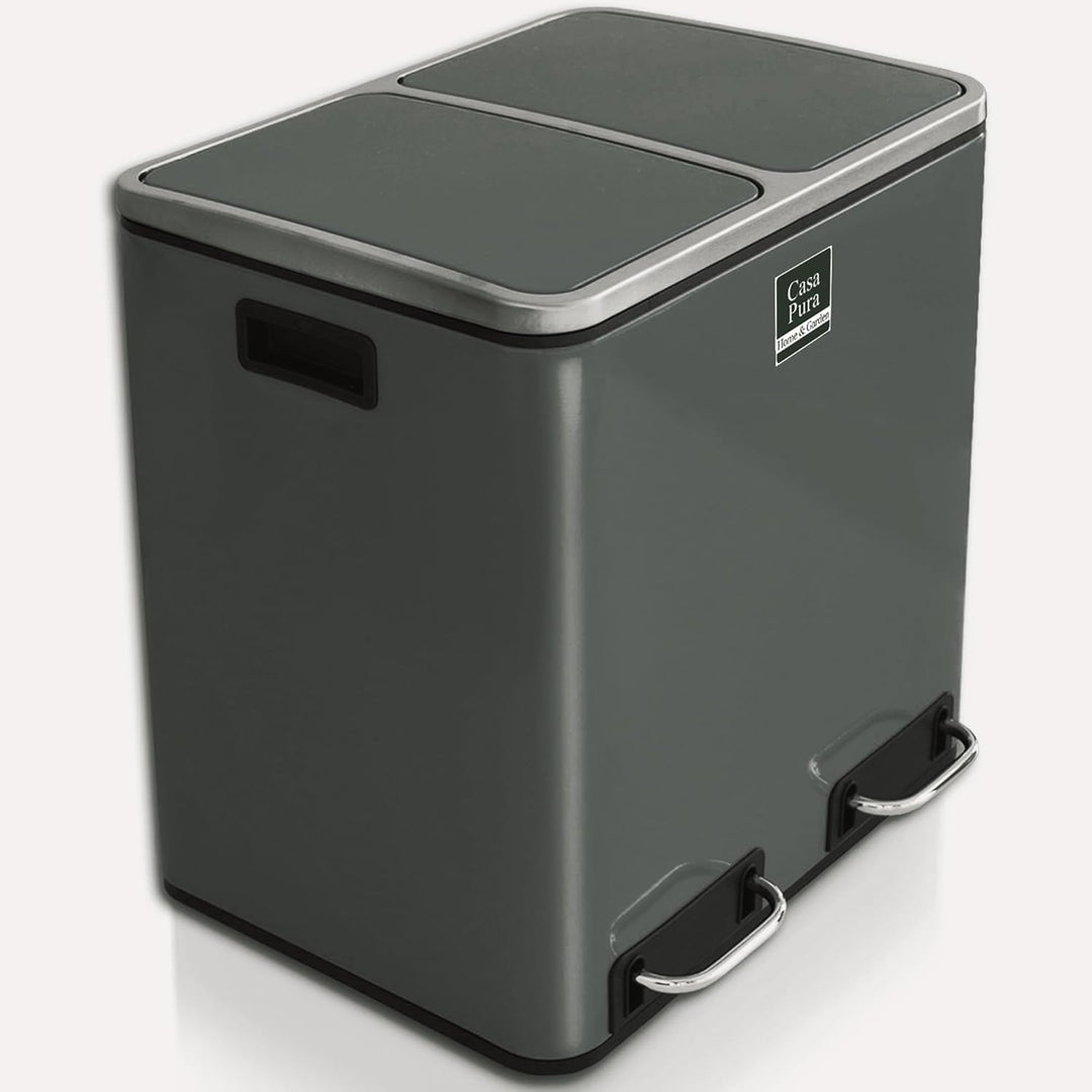 casa pura Mülleimer mit 2 Fächern - 2 x 15 Liter, herausnehmbare Inneneimer mit Henkel, Deckel mit S