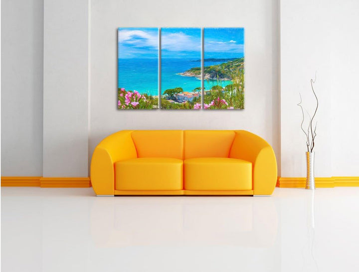 Pixxprint Panorama an der Toskana / 3-Teilig/Gesamtmass 120cm Leinwandbild bespannt auf Holzrahmen/W