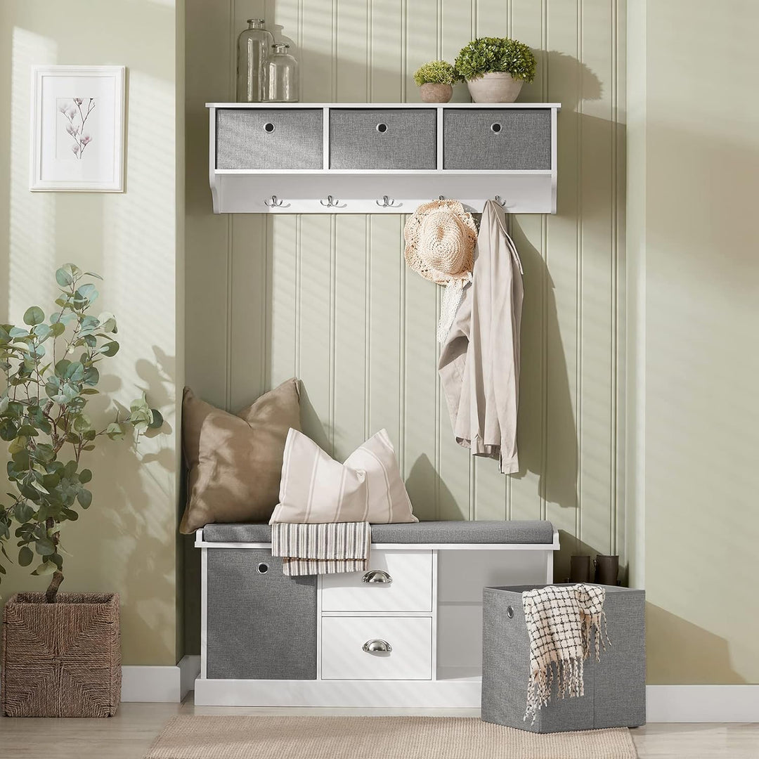 SoBuy Wandgarderobe-Set Flurset Flurmöbel Schuhbank mit Sitzfläche Flurgarderobe FSR66-HG+FRG282-W