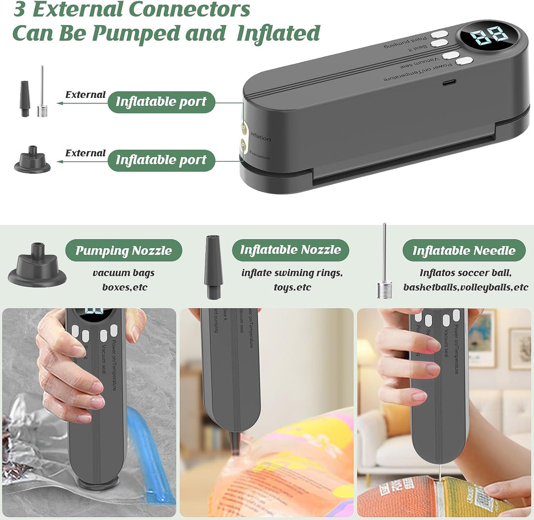 Mini Bag Versiegelung, Handheizheizung mit 3 Aussenanschlüssen Vakuumversiegelungsmaschine, tragbare