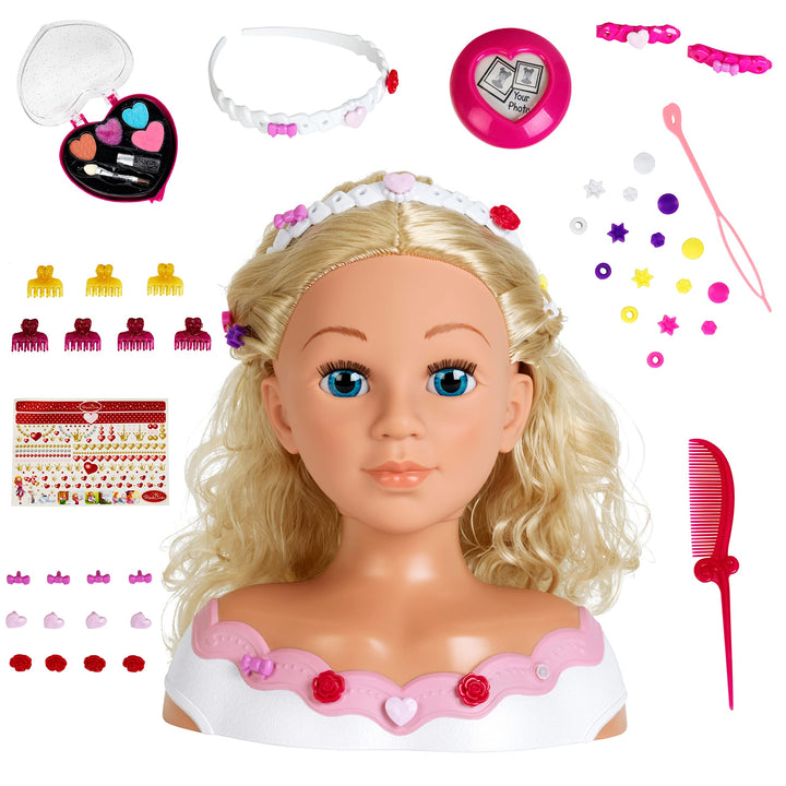 Theo Klein 5242 Schmink- u. Frisierkopf Rose| Mit Haarschmuck und Kosmetik | Spielzeug für Kinder ab