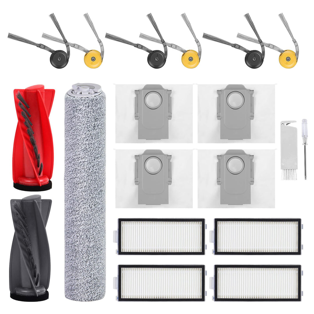 Zubehör für Roborock Qrevo Curv 2 Flow Saugroboter, 1 Hauptbürste, 1 Rollen-Wischtuch, 4 HEPA-Filter
