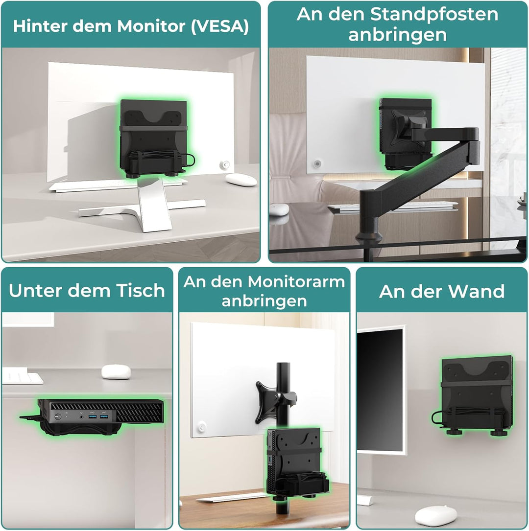 Yaotieci Verstellbare Mini-PC Halterung, Wand und unter Tisch, auch für Monitorarm und Monitorstände