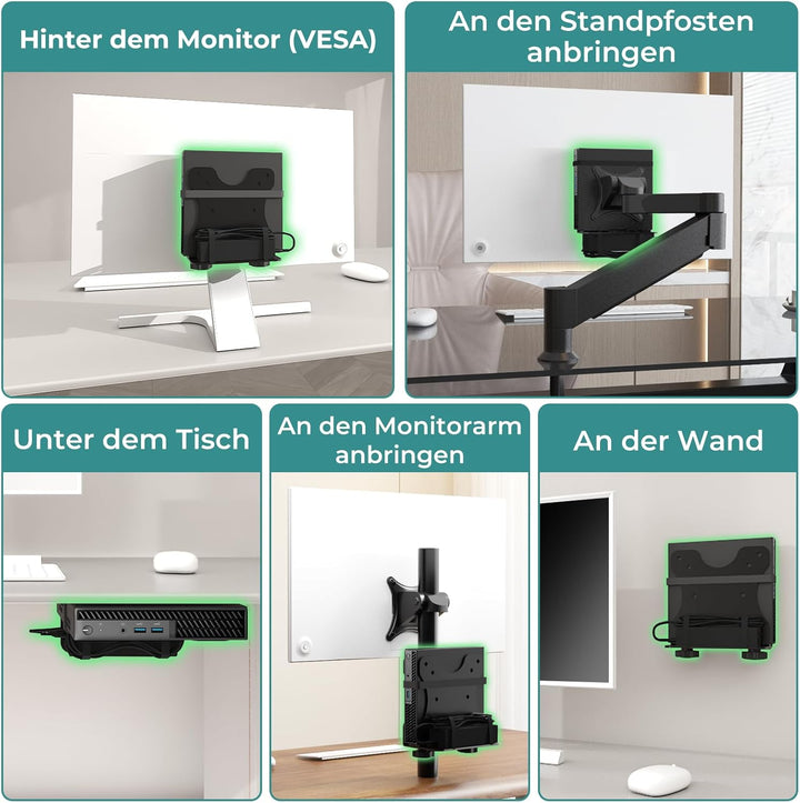 Yaotieci Verstellbare Mini-PC Halterung, Wand und unter Tisch, auch für Monitorarm und Monitorstände