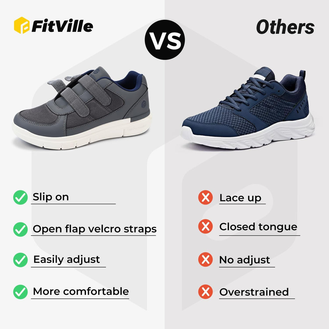 FitVille Herren Easytop Duo Strap Schuhe V3 Extra Weit Turnschuhe Sneaker 40 EU X-Weit Grau, 40 EU X