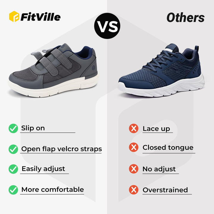 FitVille Herren Easytop Duo Strap Schuhe V3 Extra Weit Turnschuhe Sneaker 40 EU X-Weit Grau, 40 EU X
