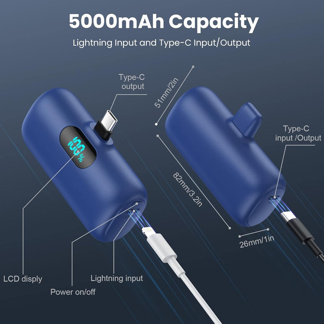 Power Bank USB C 5000mAh, Mini Powerbank Klein Aber Stark 15W PD 3.0 Schnelles Aufladen Tragbares Ex