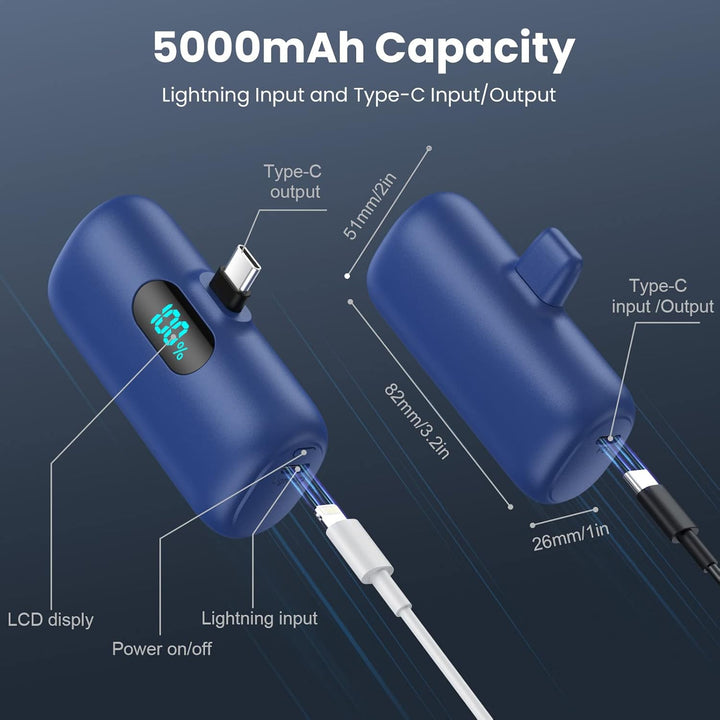 Power Bank USB C 5000mAh, Mini Powerbank Klein Aber Stark 15W PD 3.0 Schnelles Aufladen Tragbares Ex