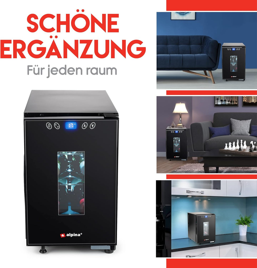 alpina Weinkühlschrank 18L - Weinkühler für 6 Flaschen - Flaschenkühler 230V - Temperatur Regelbar v
