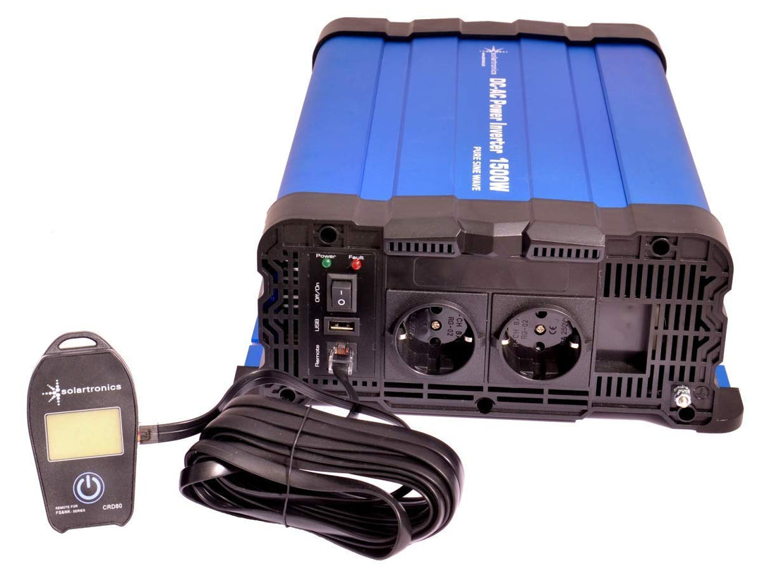 solartronics Spannungswandler FS1500DR 12V 1500/3000 Watt Reiner Sinus BLAU kein Display FS Serie In