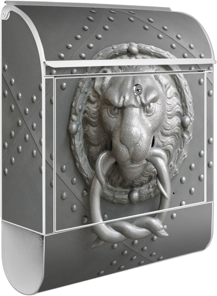 banjado® Design Briefkasten mit Motiv Eisentor 39x47x14cm &amp; 2 Schlüssel - Briefkasten Stahl weiss mi