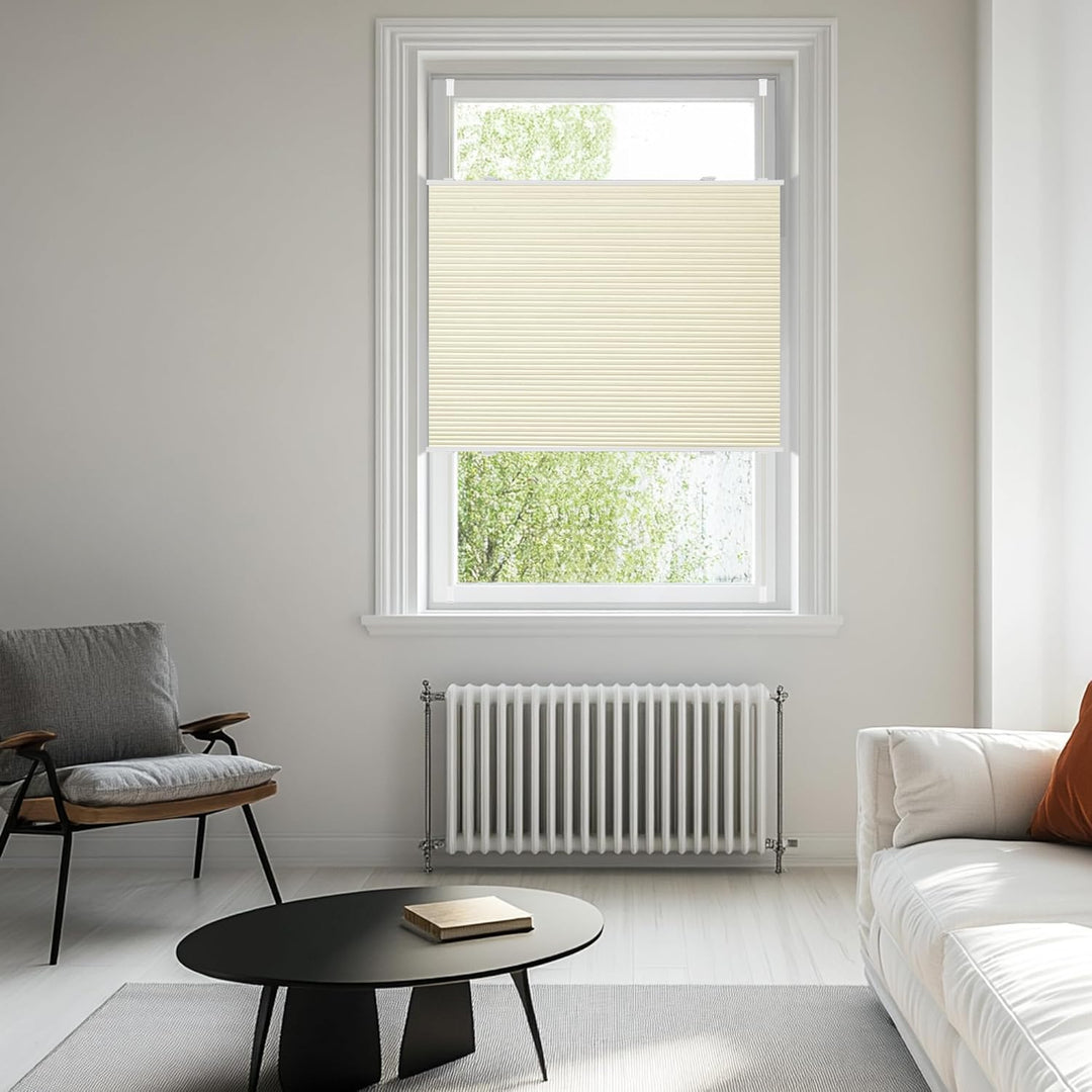 BelleMax Wabenplissee ohne Bohren Verdunkelung Thermo Plissee Klemmfix, Beige-weiss 60x110cm(BxH), 1