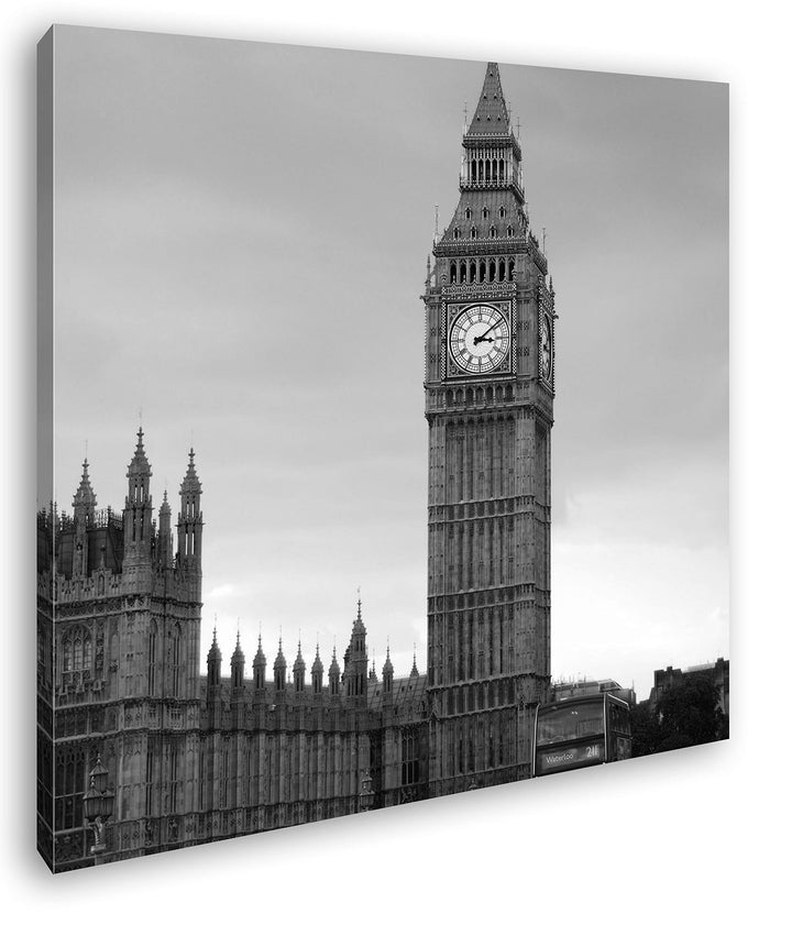 deyoli Big Ben in London Format: 70x70 Effekt: Schwarz&Weiss als Leinwandbild, Motiv auf Echtholzrah