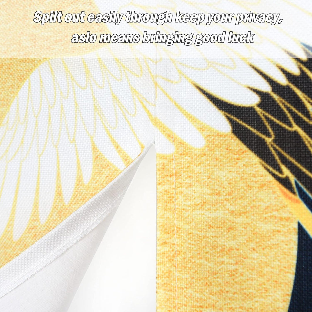LIGICKY Japanischer Stil dick Leinen Noren Lang Vorhänge White Crane Meereswellen und Mond Türvorhan