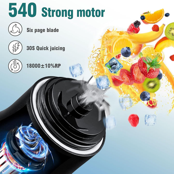Tragbarer Mixer 600ml Smoothie Maker to Go, Tragbarer Entsafter mit 6 Klinge und USB Wiederaufladbar