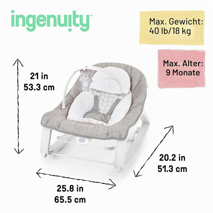 Ingenuity Keep Cozy 3-in-1 Baby Wippe, Sitz und Schaukel für Babys bis Kleinkinder, mit Vibrationen