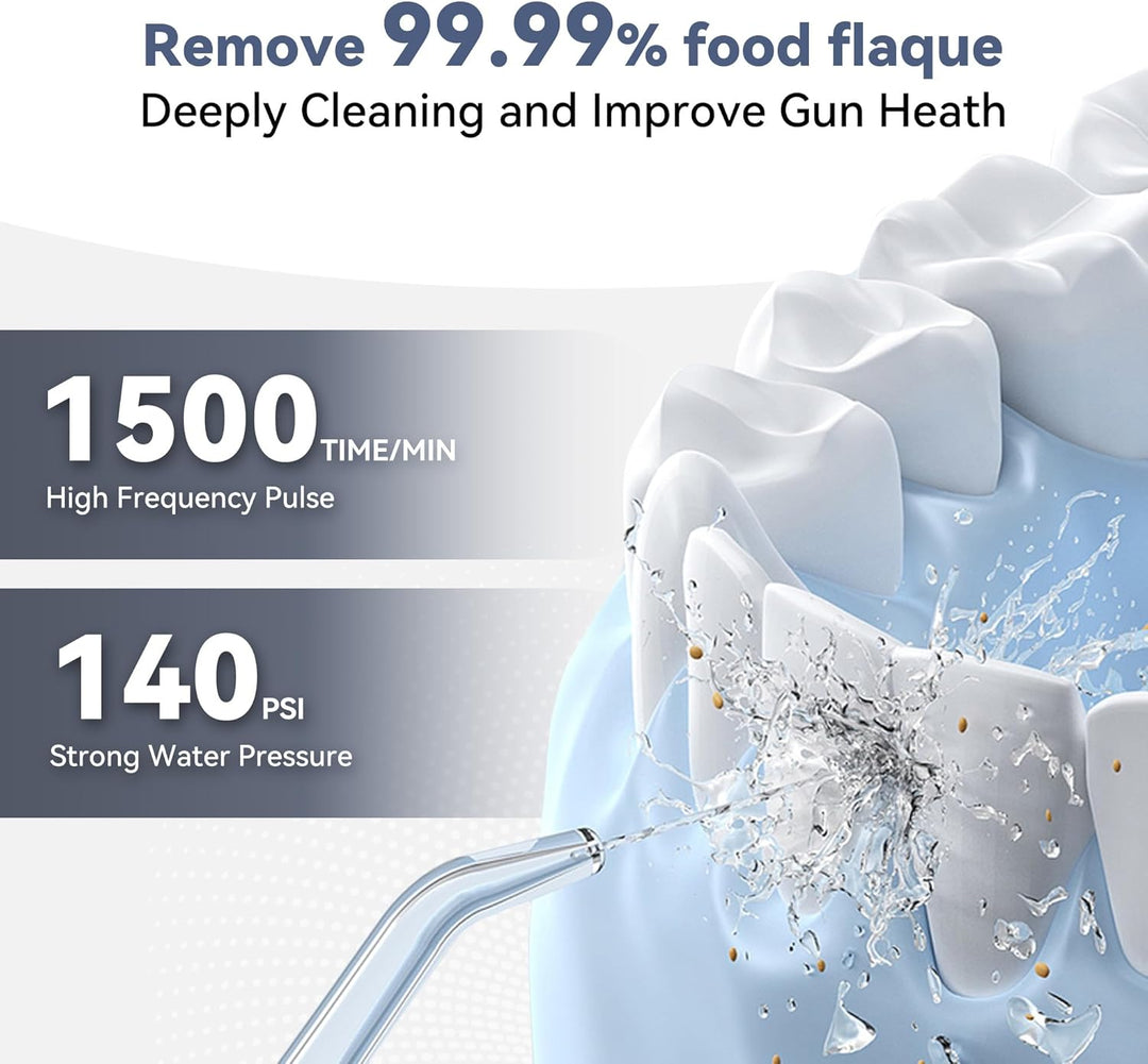 Munddusche Kabellos - Munddusche Testsieger Water Flosser for Teeth 3 Modi & 4 Düsen, IPX7 Wasserdic