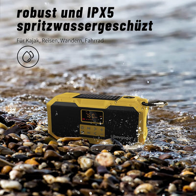 Auto-Scan FM/AM Kurbelradio mit Handyladefuntion Solarladegerät,10W IPX5 Spritzschutz Bluetooth-Laut