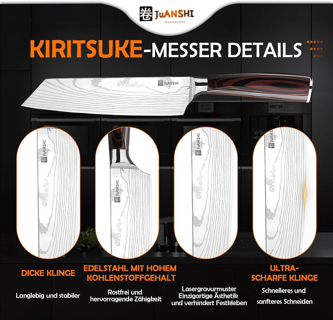 JUANSHI® Chopper 20,5 cm Klingenlänge Tranchiermesser Scharfes Kiritsuke-Messer Scharfes Fleisch-Gem
