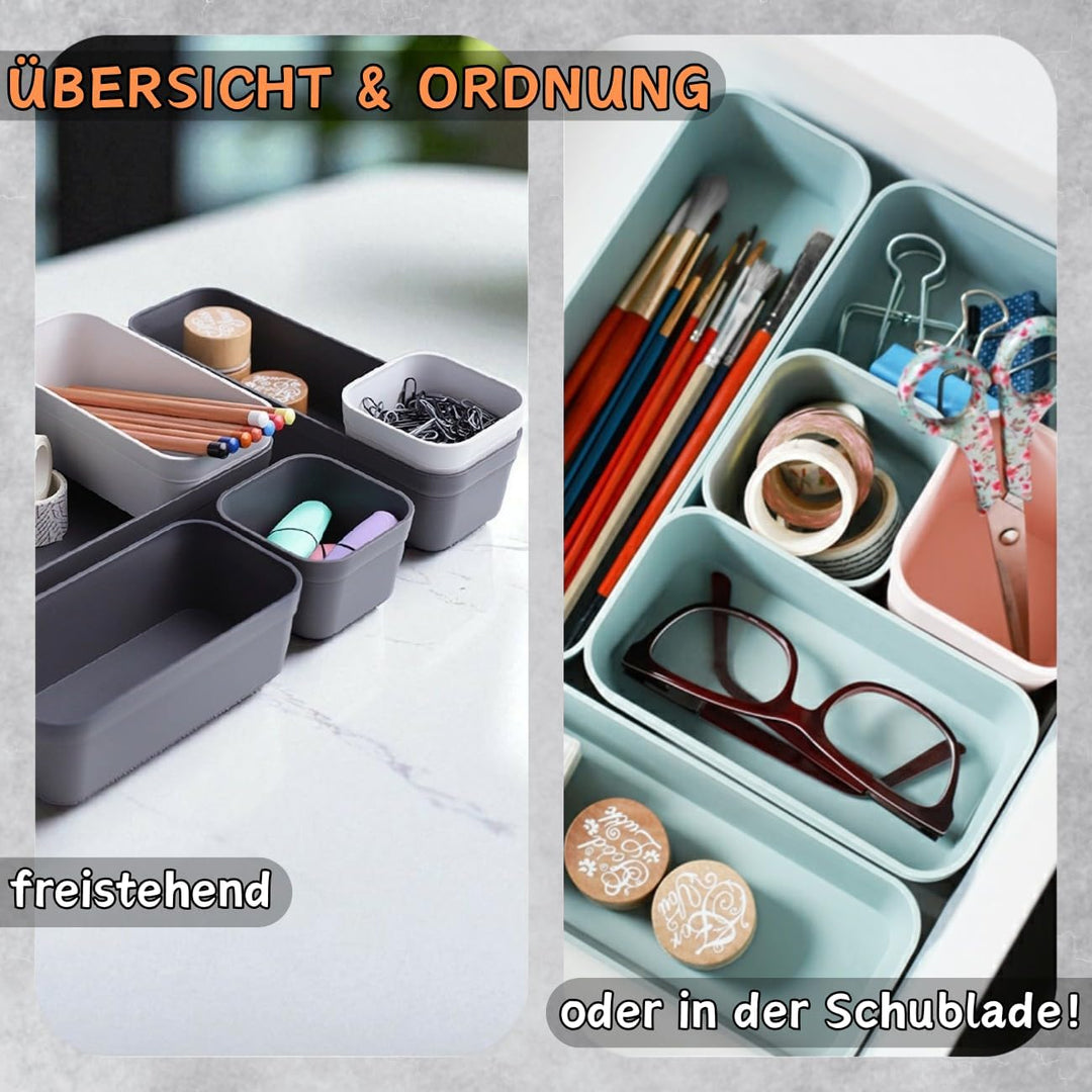 1 x Schubladen-Organizer Set, 16-teilig, Farbmix: Anthrazit/Hellgrau, universell verstellbar, Aufbew