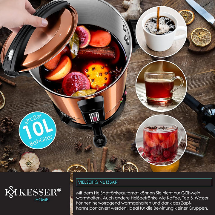 KESSER® Glühweinkessel 10L Edelstahl Inkl. 10x Becher Glühweinkocher mit Thermostat Glühweinautomat